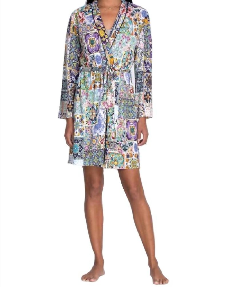 Front of a model wearing a size Large Morocco Sleep Robe in Multi in Multi by Johnny Was. | dia_product_style_image_id:343262